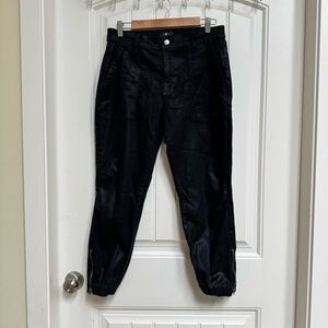 7 for all Mankind Black Shimmer Coated Ankle Zip Jogger Jeans. Size 29